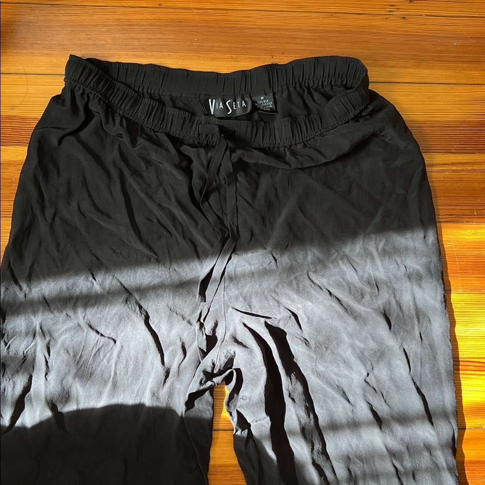 Black 100% silk vintage flowy pants